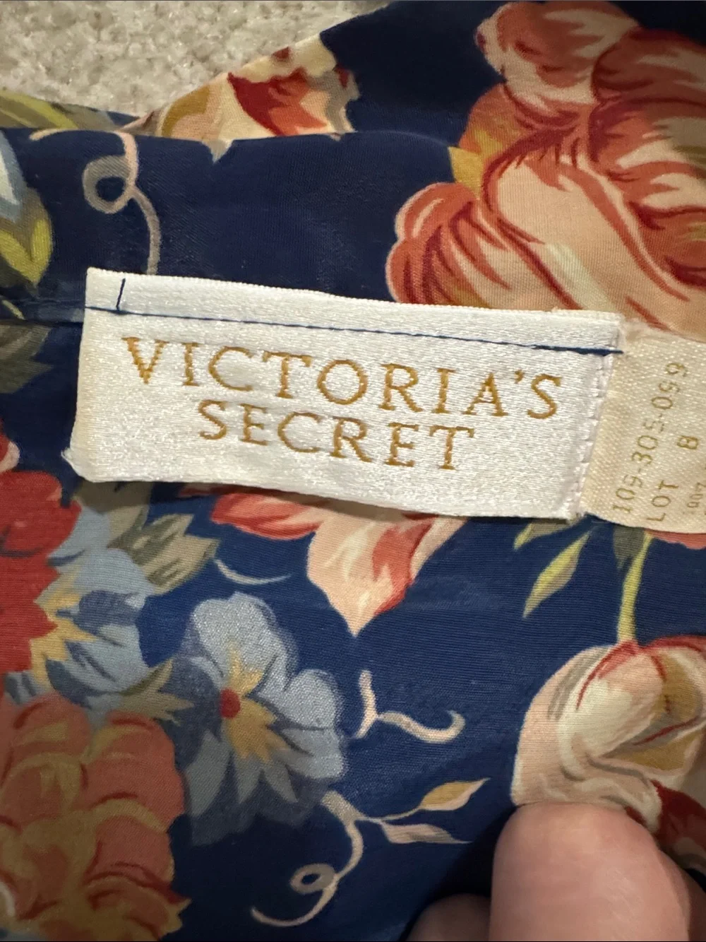 Vintage 90s Victoria’s Secret Gold Label Floral Robe Navy Waist Tie Kimono-Large